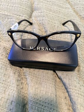 Versace Black Cat-Eye Optical Glasses with Gold Medusa Accents